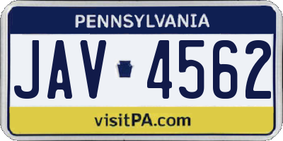 PA license plate JAV4562