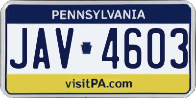 PA license plate JAV4603