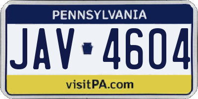 PA license plate JAV4604