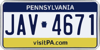 PA license plate JAV4671