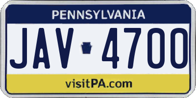 PA license plate JAV4700