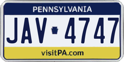 PA license plate JAV4747