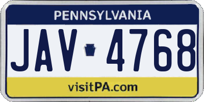 PA license plate JAV4768