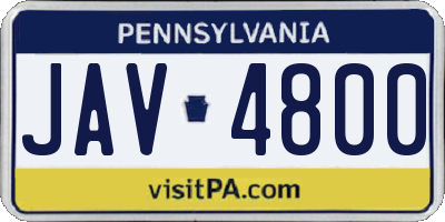PA license plate JAV4800