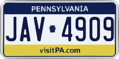 PA license plate JAV4909
