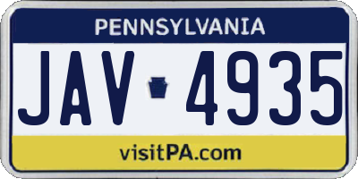 PA license plate JAV4935