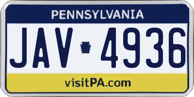 PA license plate JAV4936