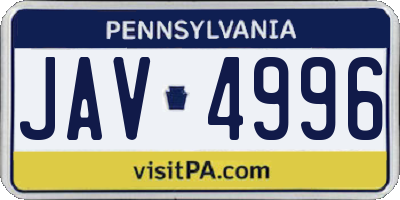 PA license plate JAV4996