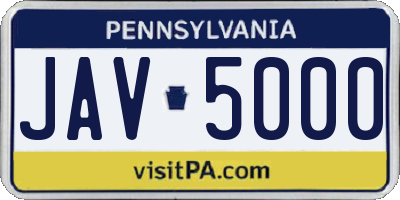PA license plate JAV5000