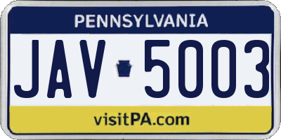 PA license plate JAV5003