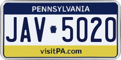 PA license plate JAV5020