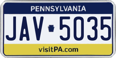 PA license plate JAV5035