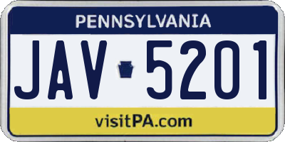 PA license plate JAV5201