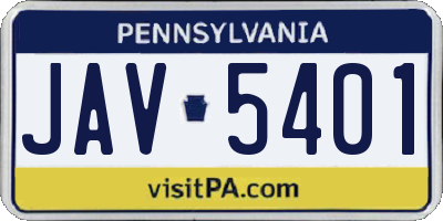 PA license plate JAV5401