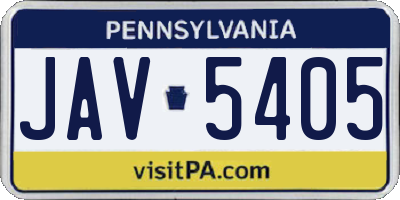 PA license plate JAV5405