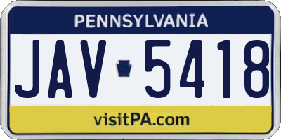 PA license plate JAV5418