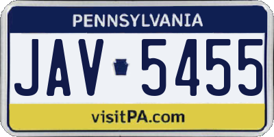 PA license plate JAV5455