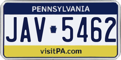 PA license plate JAV5462