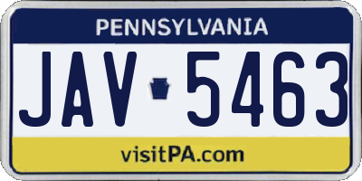 PA license plate JAV5463