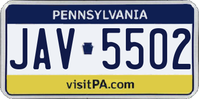 PA license plate JAV5502