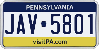 PA license plate JAV5801