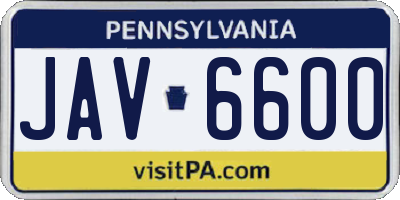 PA license plate JAV6600