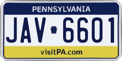 PA license plate JAV6601