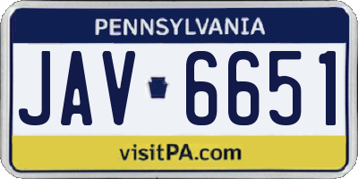 PA license plate JAV6651