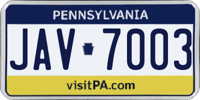 PA license plate JAV7003