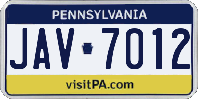 PA license plate JAV7012