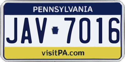 PA license plate JAV7016