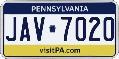 PA license plate JAV7020