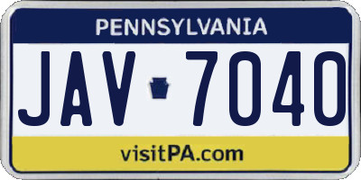 PA license plate JAV7040