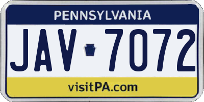 PA license plate JAV7072