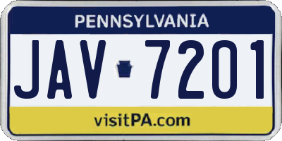 PA license plate JAV7201