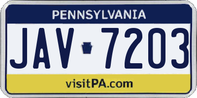PA license plate JAV7203