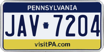 PA license plate JAV7204