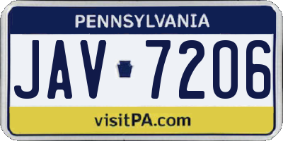 PA license plate JAV7206