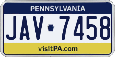 PA license plate JAV7458