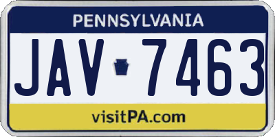 PA license plate JAV7463