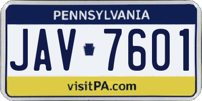 PA license plate JAV7601