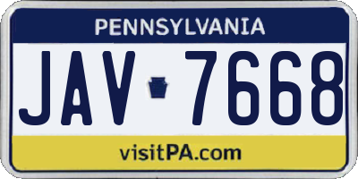 PA license plate JAV7668