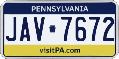 PA license plate JAV7672