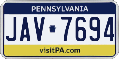 PA license plate JAV7694