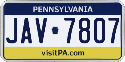 PA license plate JAV7807