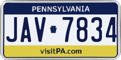 PA license plate JAV7834