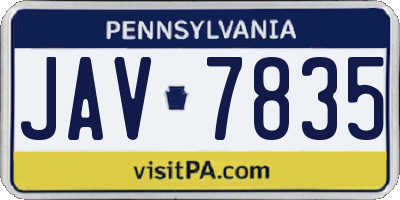 PA license plate JAV7835