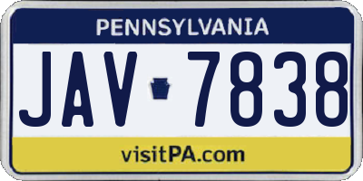 PA license plate JAV7838