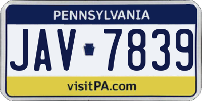 PA license plate JAV7839