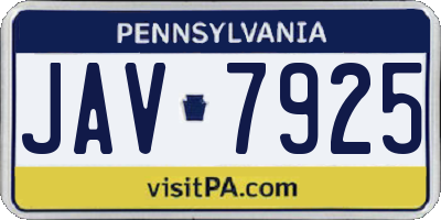 PA license plate JAV7925